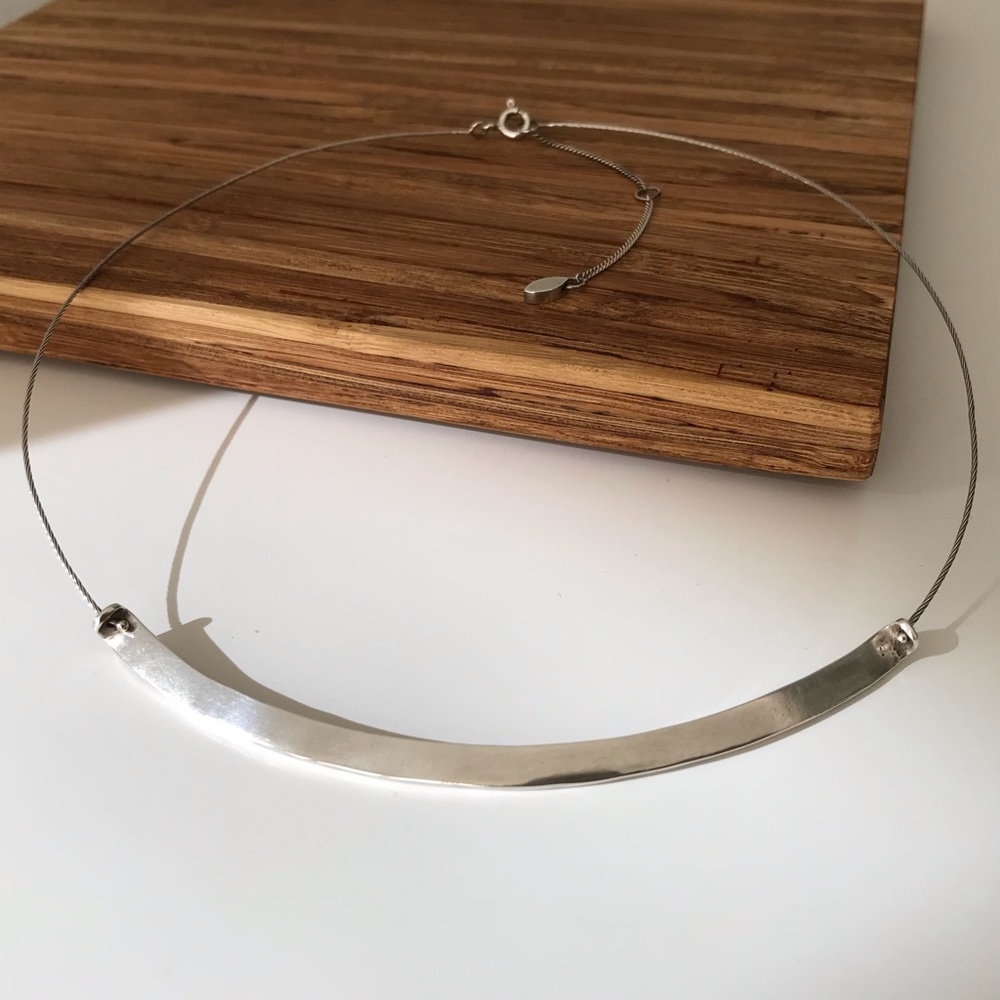 Minimalist Silver Bar Choker Necklace - Women